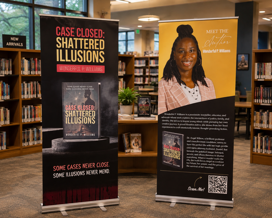 Custom retractable banner display for author book launch event