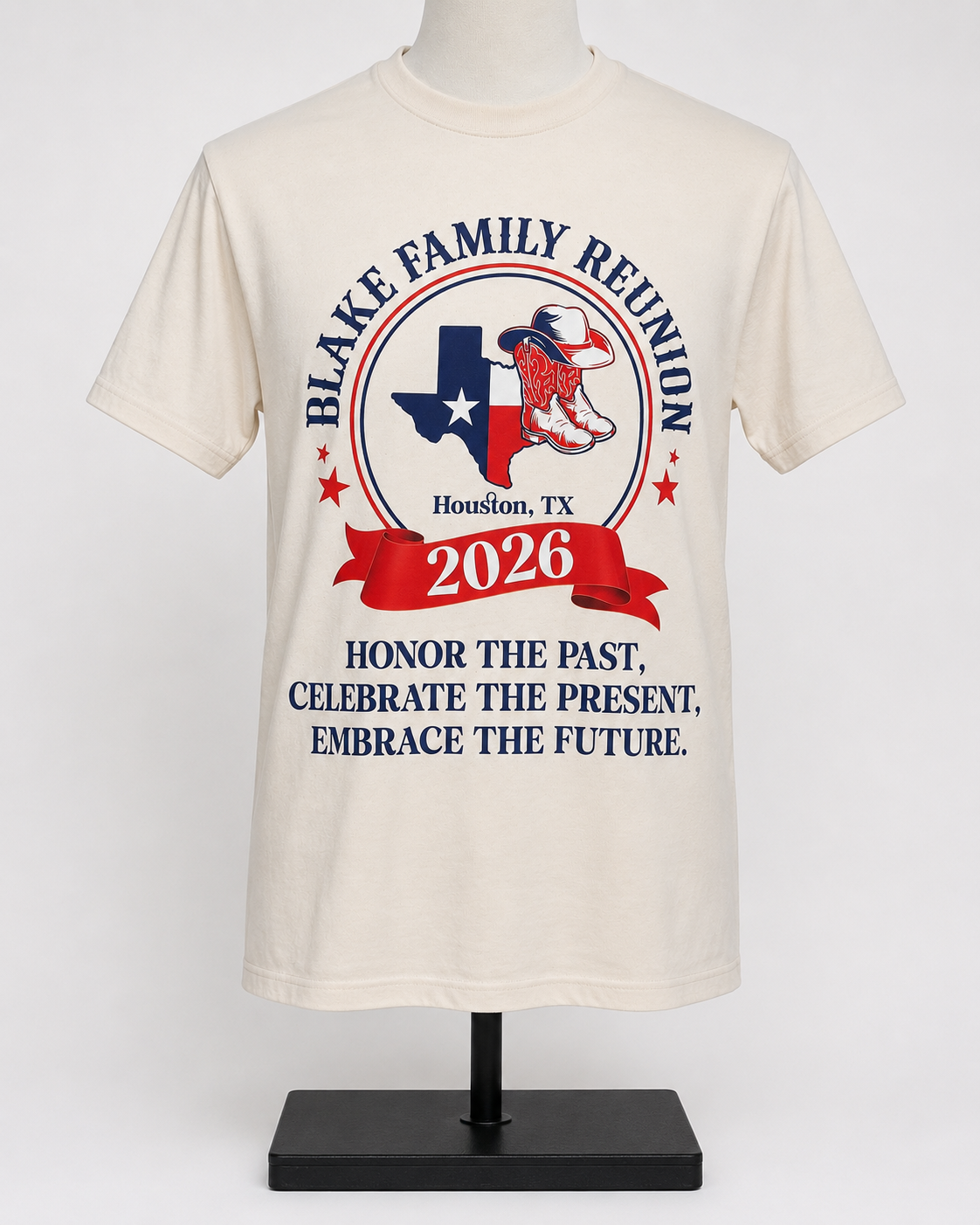 Cream family reunion t-shirt with Texas flag design, Houston TX 2026