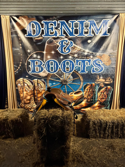 Custom western-themed retractable banner for denim and boots party
